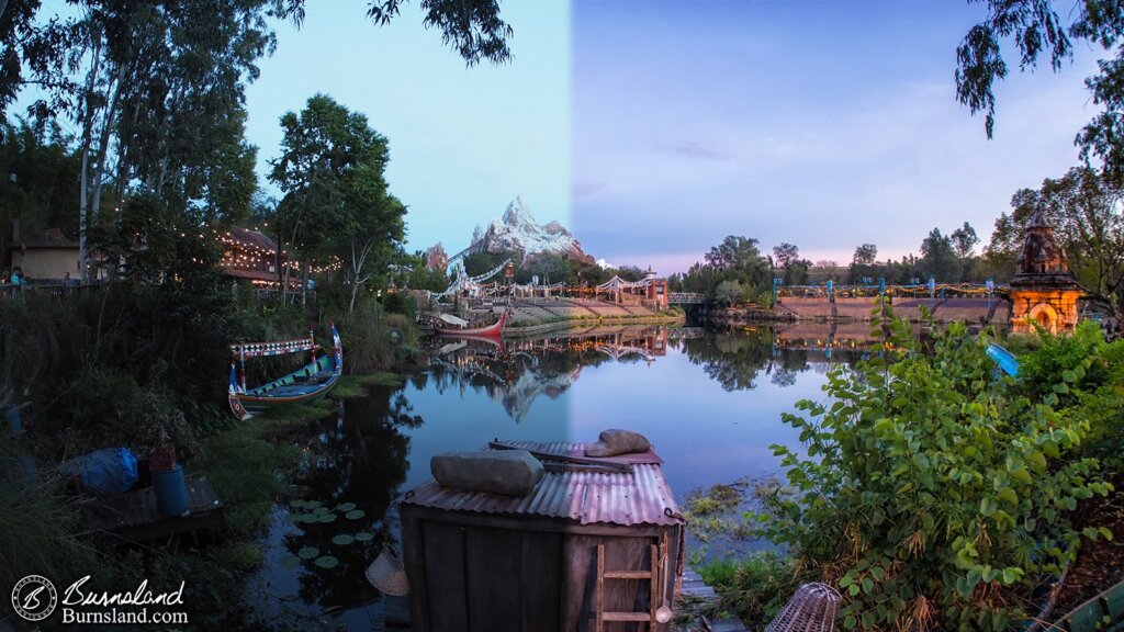 Expedition Everest across the water before-and-after