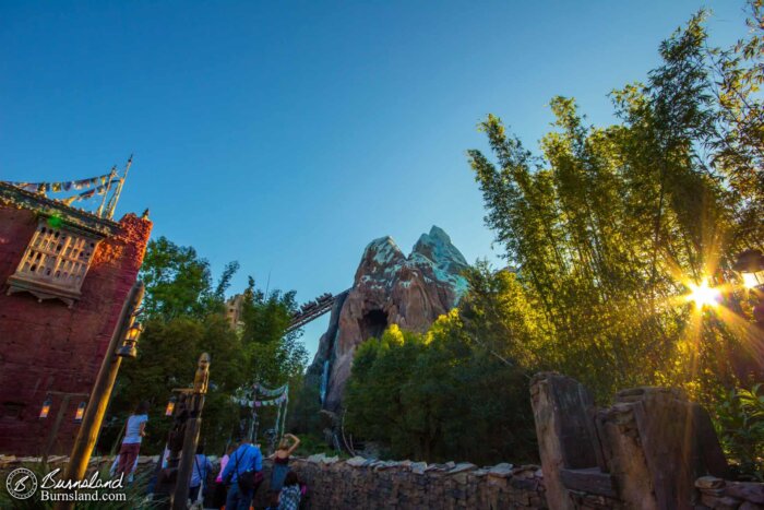 A sunburst near Expedition: Everest in Disney’s Animal Kingdom at Walt Disney World