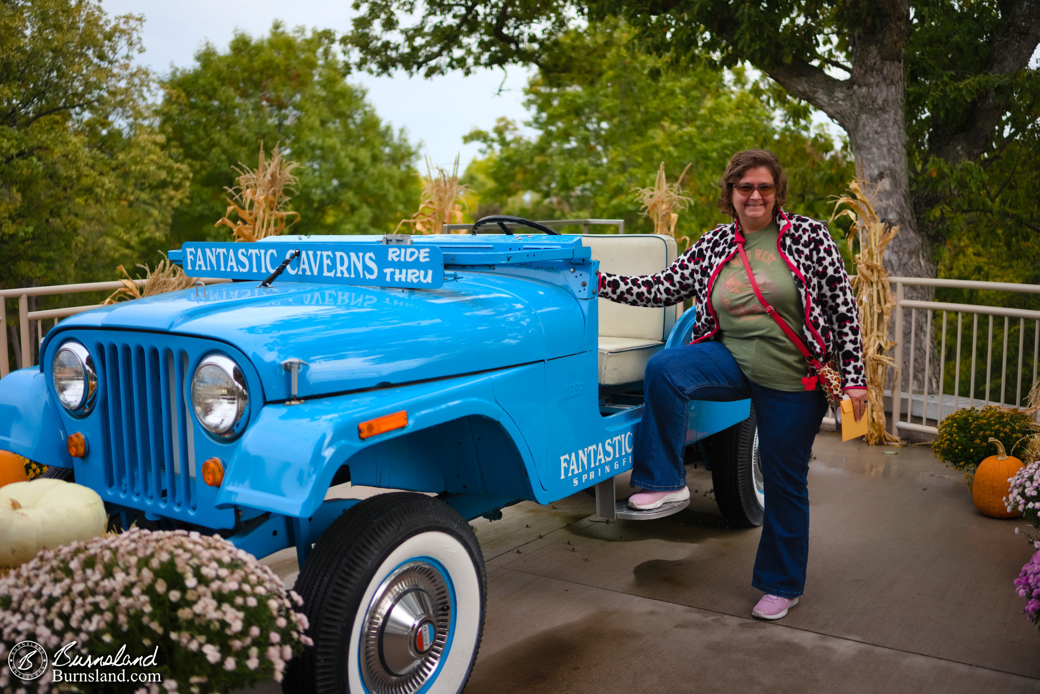 Laura and a Jeep at Fantastic Caverns in Springfield, Missouri