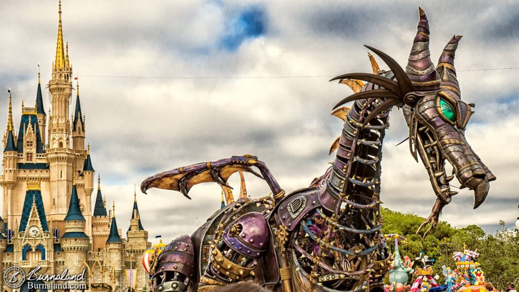 Maleficent the dragon in the Festival of Fantasy Parade in the Magic Kingdom at Walt Disney World