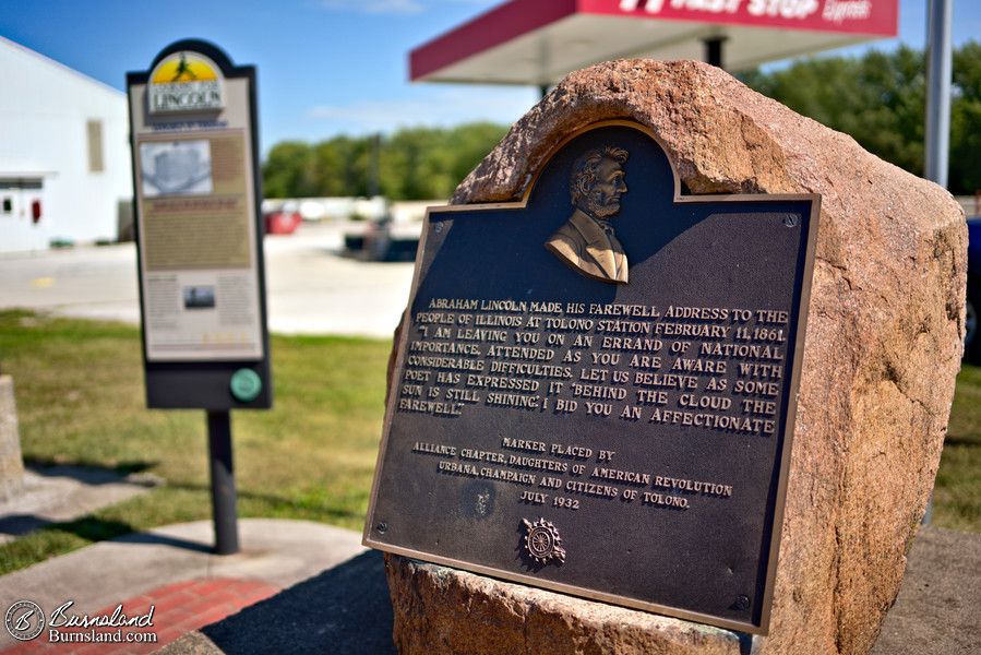 Historical marker for the location of Abraham Lincoln’s speech in Tolono, Illinois