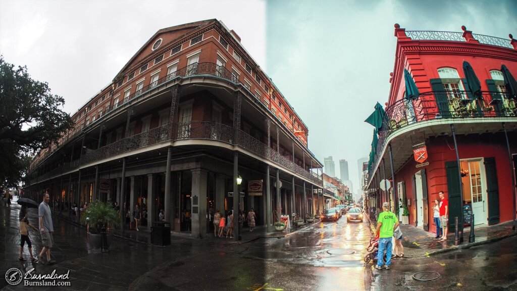 New Orleans in the Rain before and after processing