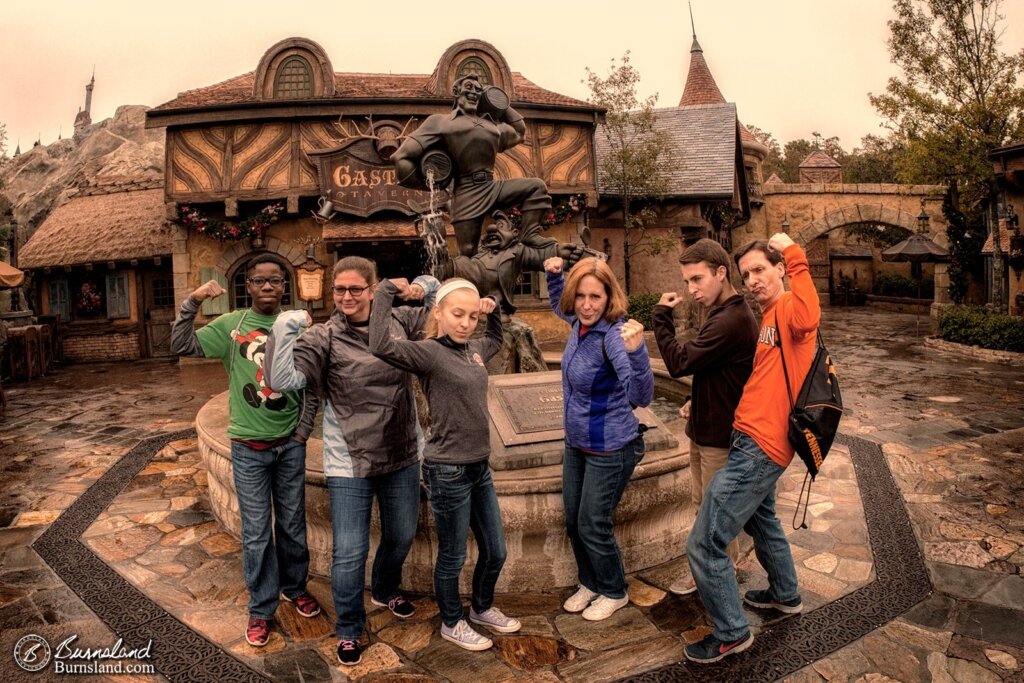 The Family at Gaston’s Fountain in the Magic Kingdom at Walt Disney World