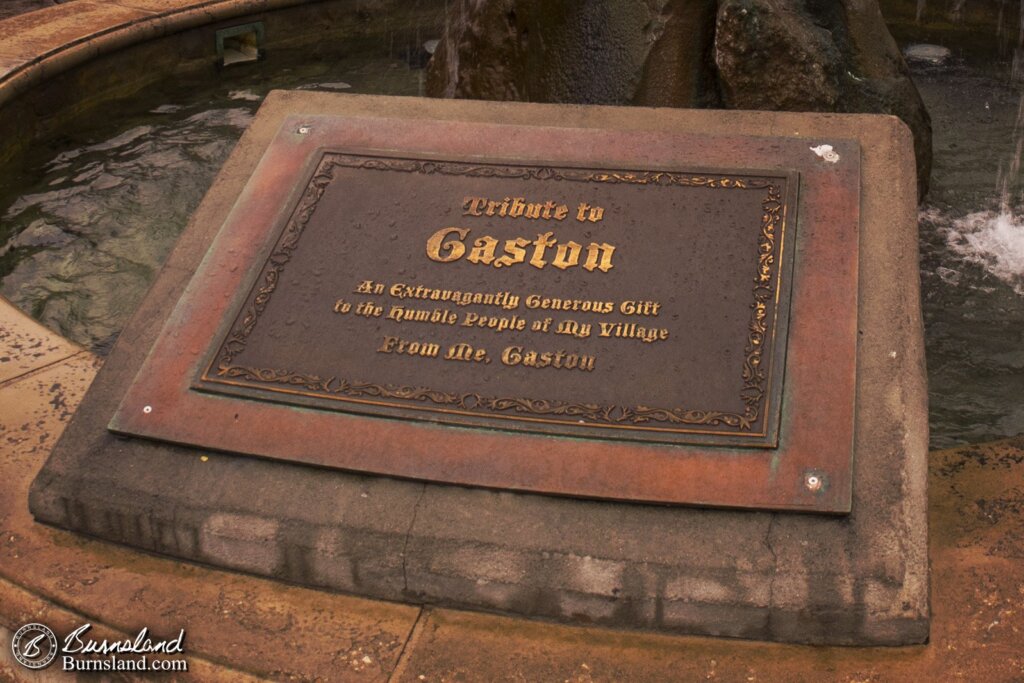 Plaque at Gaston’s Tavern in the Magic Kingdom in Walt Disney World