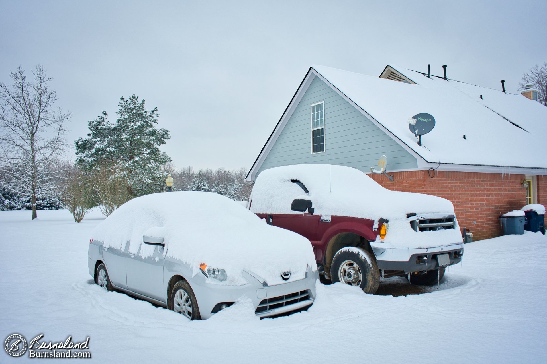 Snow covered vehicles