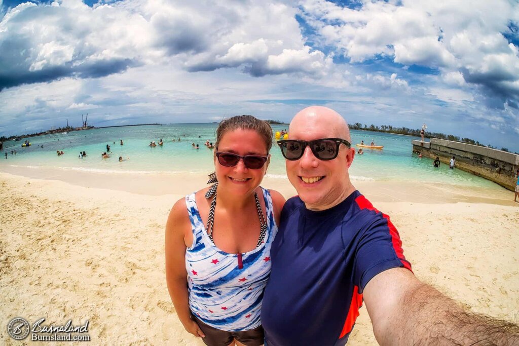 Laura and Steve at Junkanoo Beach in Nassau, Bahamas