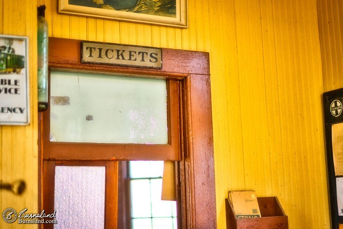 Ticket window in the Alden Railroad Depot in Kansas