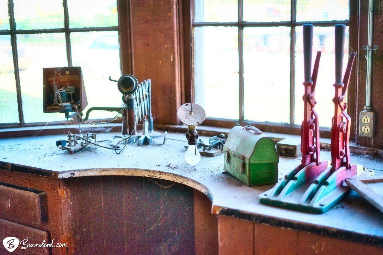 Desk at the bay window in the Alden Railroad Depot in Kansas