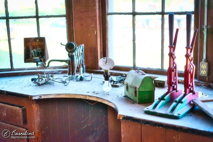 Desk at the bay window in the Alden Railroad Depot in Kansas