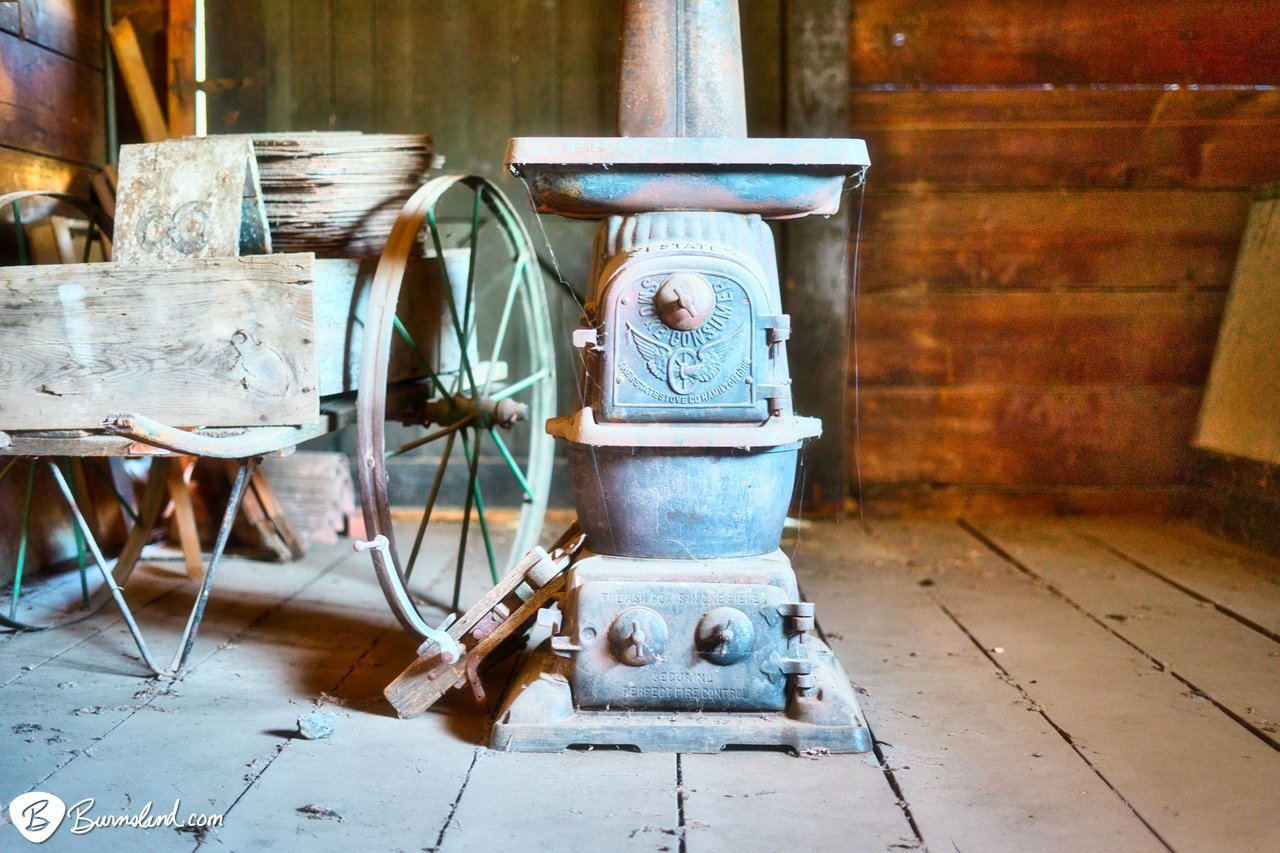 Potbelly stove in the Alden Railroad Depot in Kansas