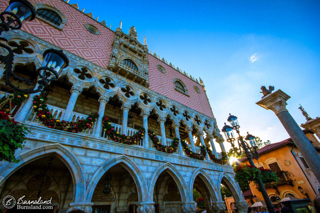 Christmas decorations in Italy in Epcot at Walt Disney World