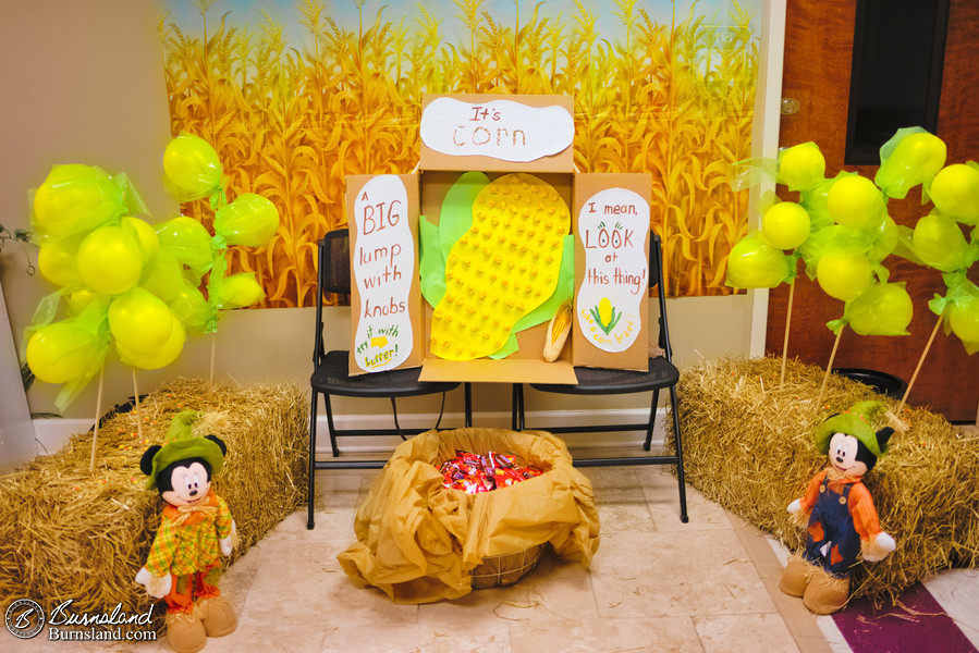 An indoor Trunk or Treat display based on the popular “It’s Corn” song