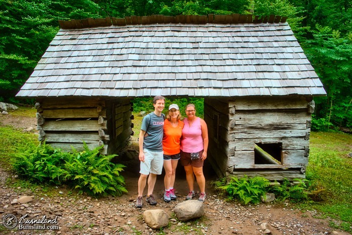 Brant, Karen, and Laura at the corn crib