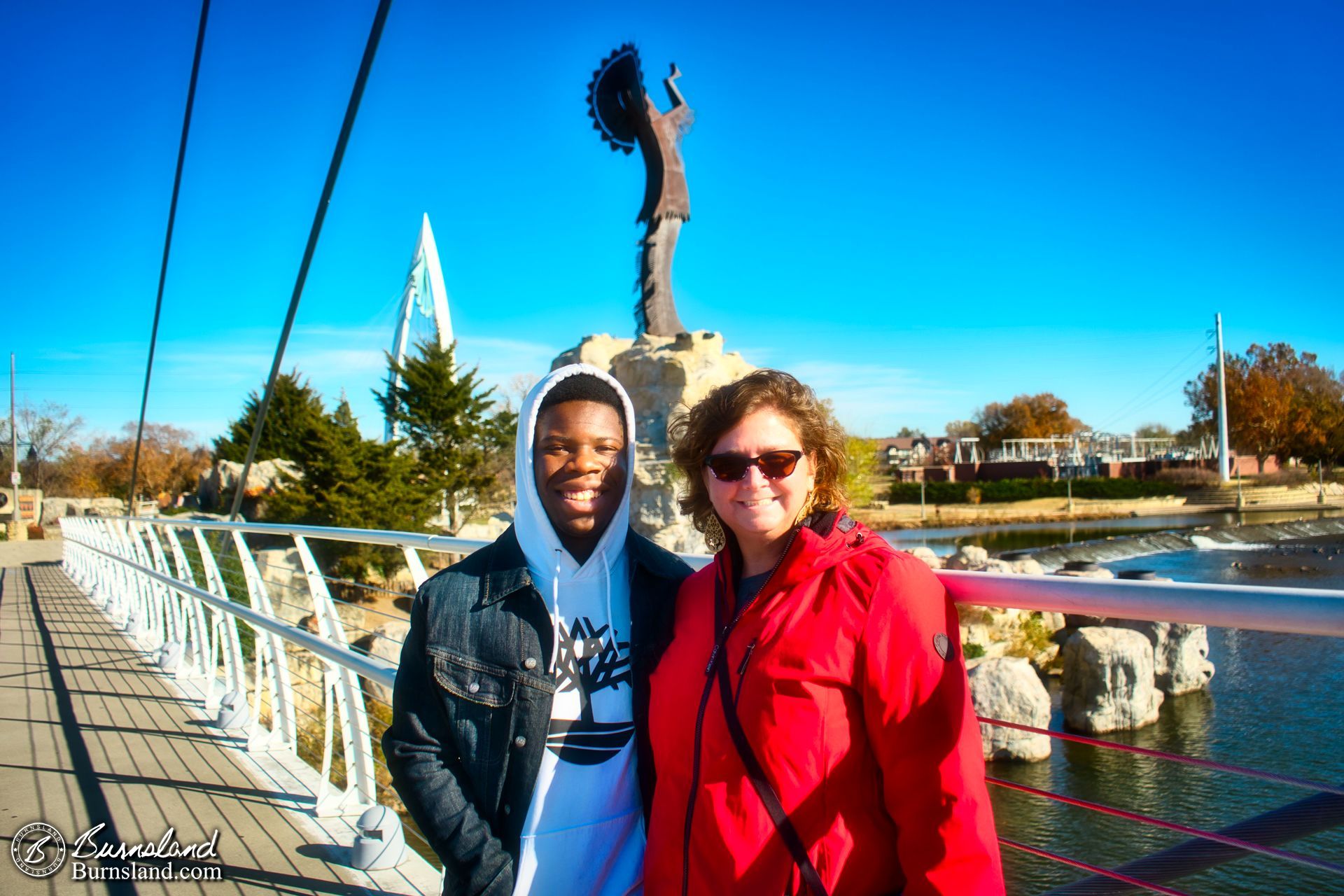 Laura and Jaylin at the Keeper of the Plains in Wichita, Kansas