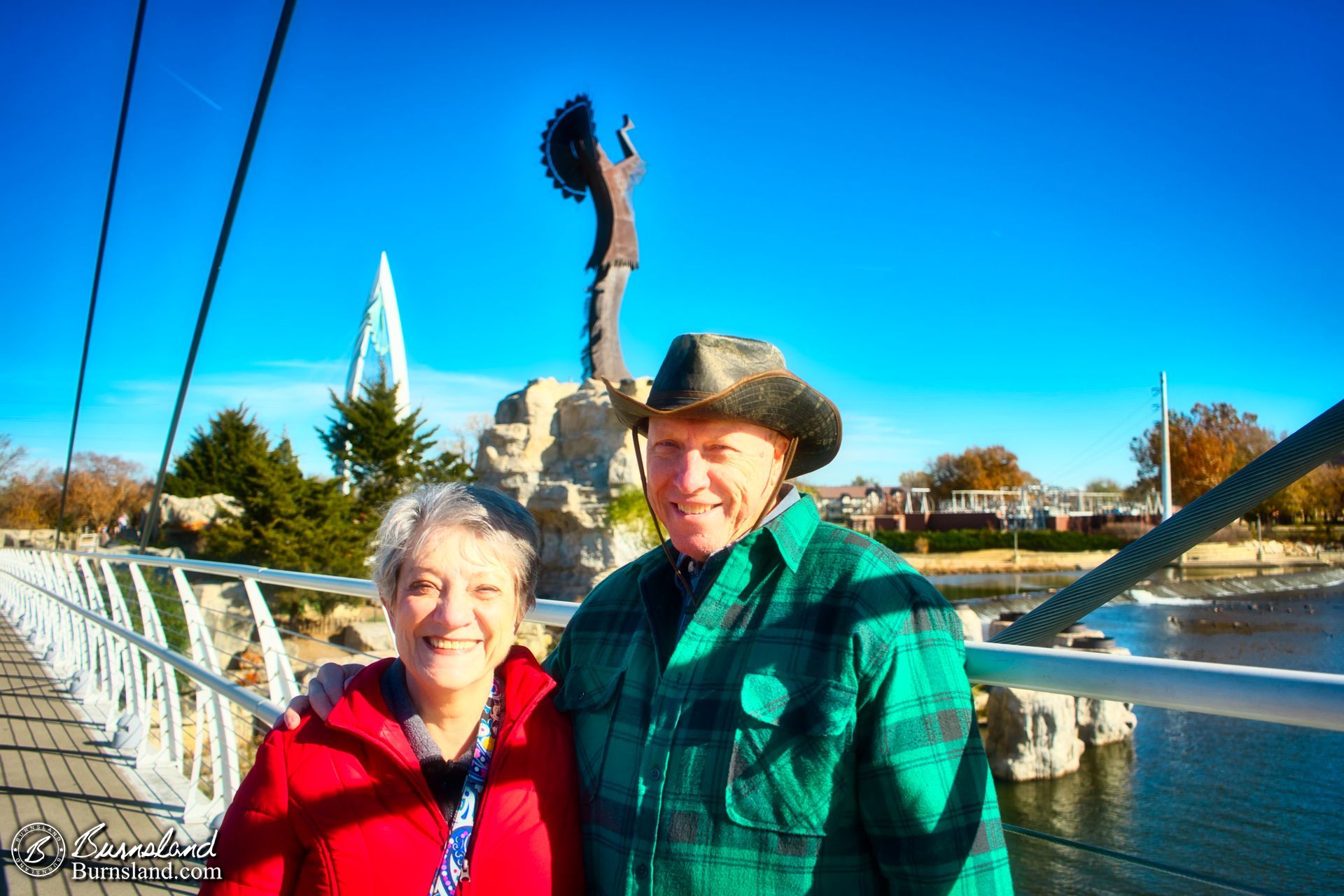 My parents at the Keeper of the Plains in Wichita, Kansas