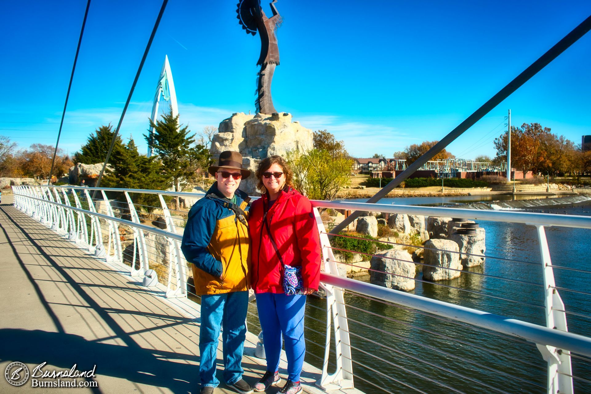 Steve and Laura at the Keeper of the Plains in Wichita, Kansas