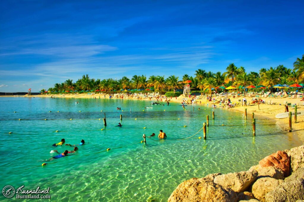 Snorkelers and swimmers enjoy a peaceful lagoon at Castaway Cay, the Bahamas island of the Disney Cruise Line