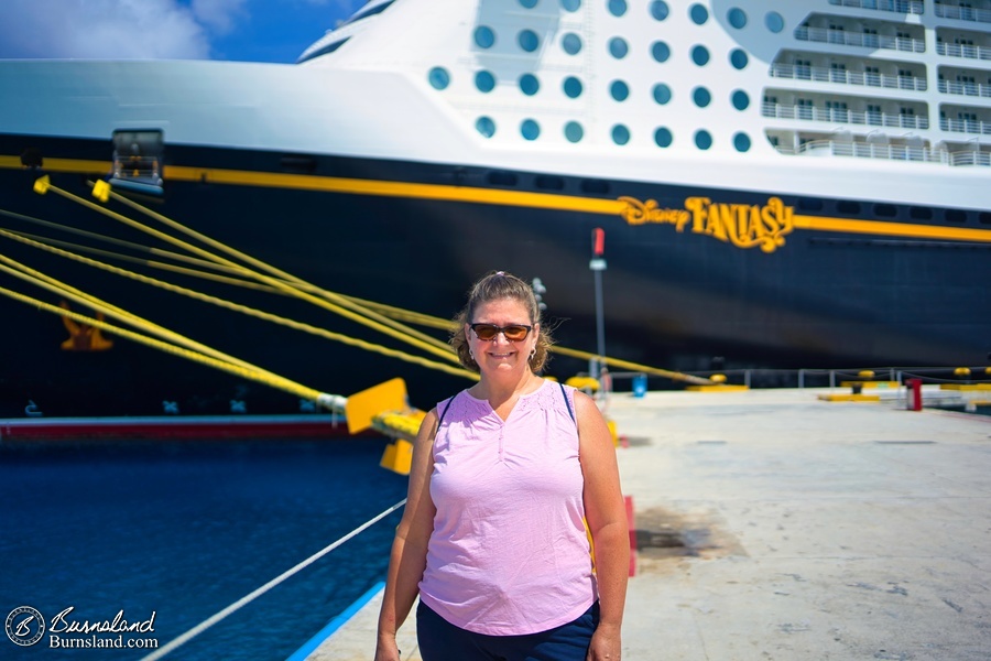 Laura and the Disney Fantasy, one of the Disney Cruise Line ships, at Cozumel, Mexico