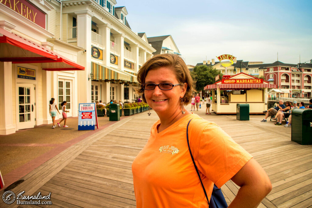 Laura stops for a moment at the Boardwalk Resort at Walt Disney World