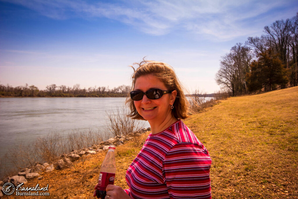 Laura stands by the Tennessee River at Pittsburgh Landing at Shiloh National Military Park in Tennessee