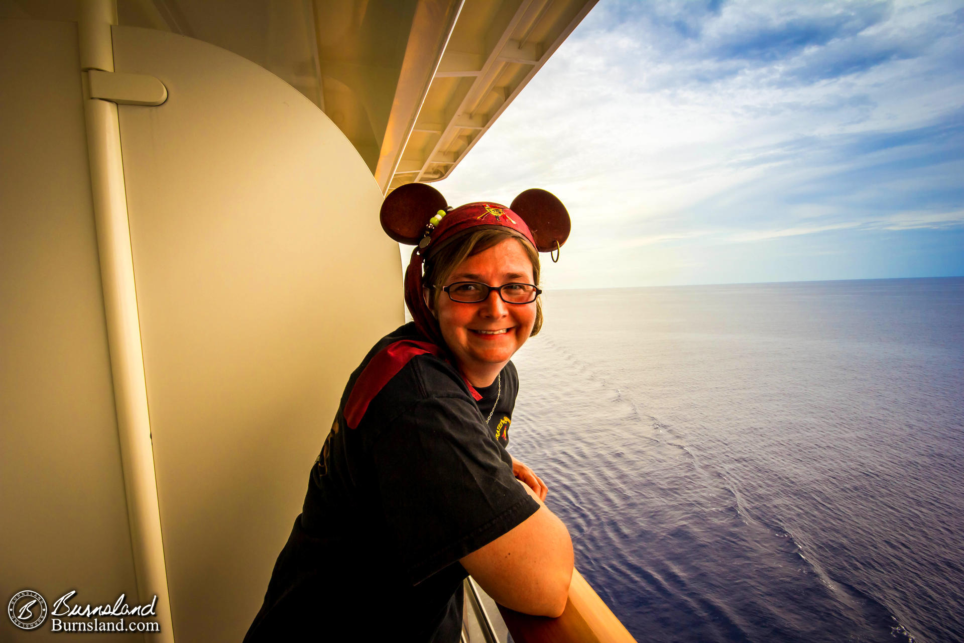 Laura looks out from our verandah on the Disney Cruise Line’s Disney Dream