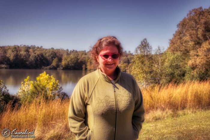 Laura by the lake at Wall Doxey State Park in Mississippi on a fall day