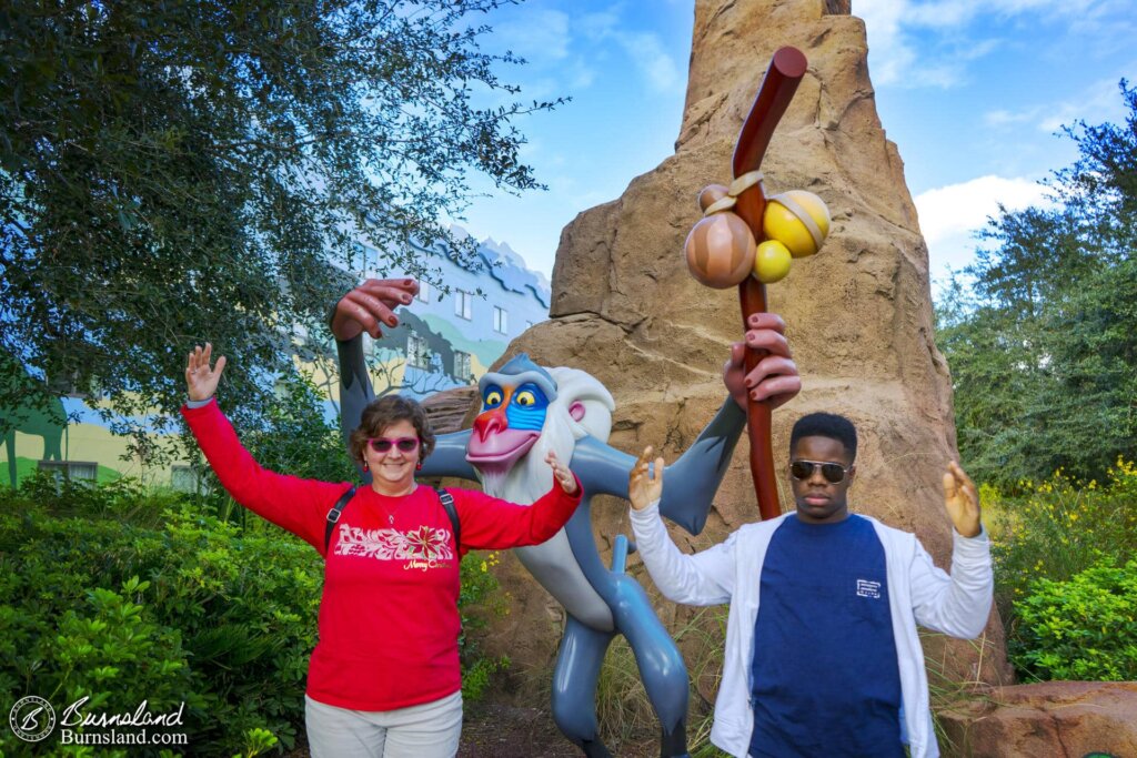 Laura, Jaylin, and Rafiki at the Art of Animation Resort at Walt Disney World