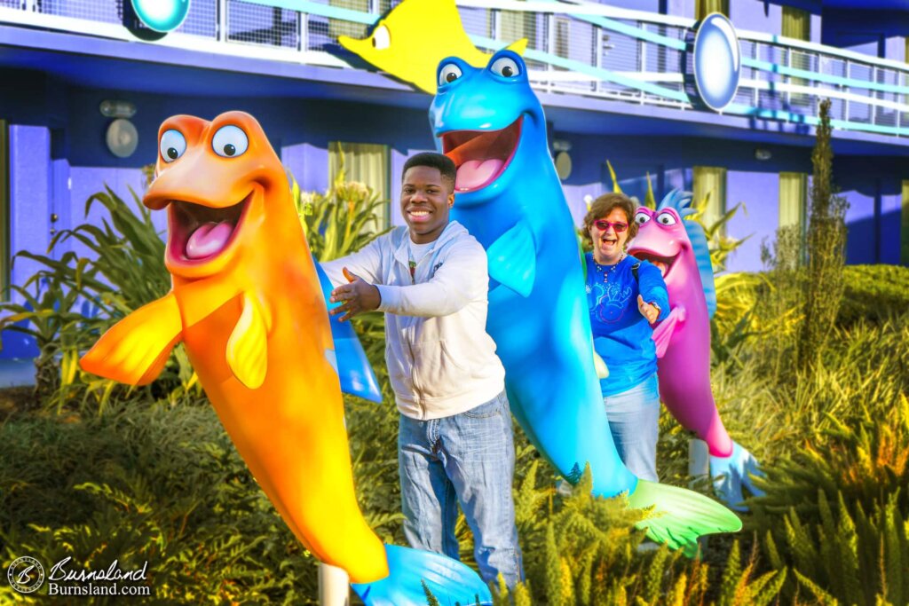 Laura, Jaylin, and fish under the sea at the Art of Animation Resort