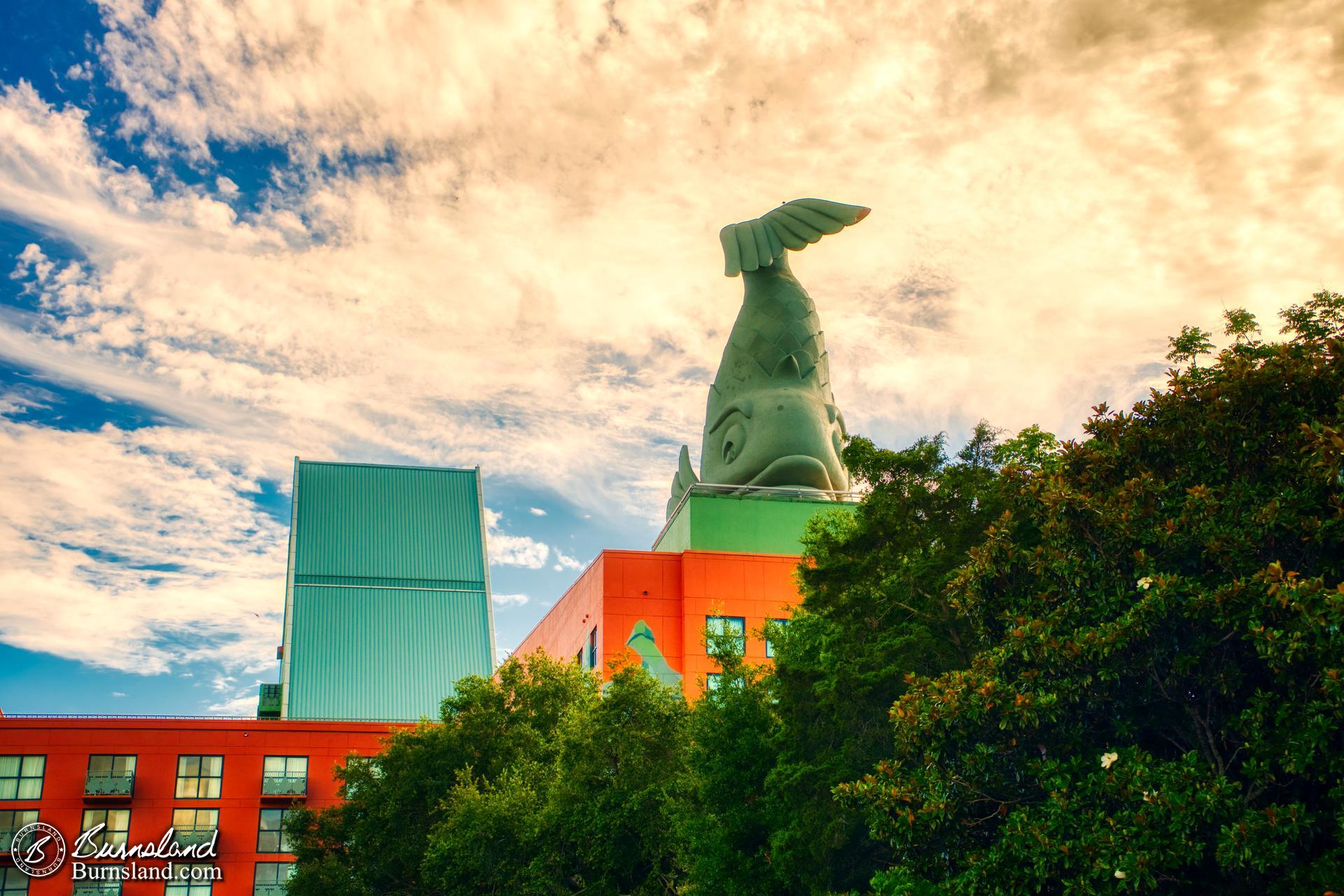 A large dolphin sculpture at the Walt Disney World Dolphin hotel