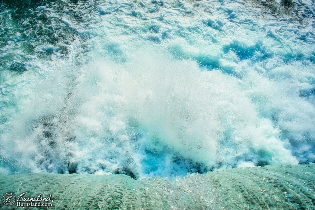 Water rushes over the Mammoth Spring Dam