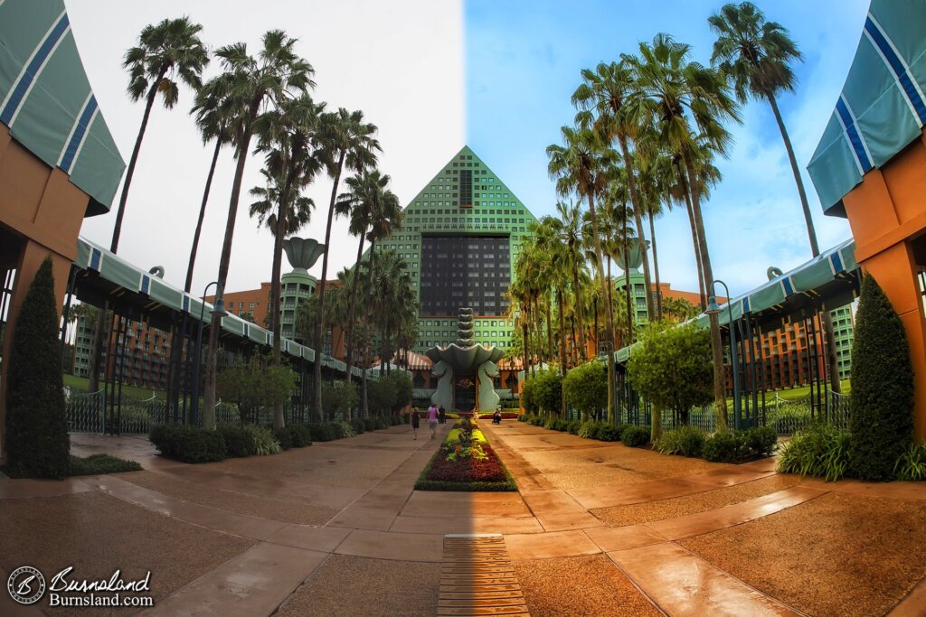 Michael Graves Causeway at Walt Disney World before and after