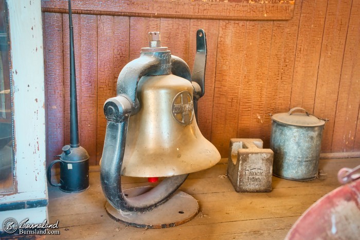 Santa Fe Railroad bell in the railroad depot in Alden, Kansas