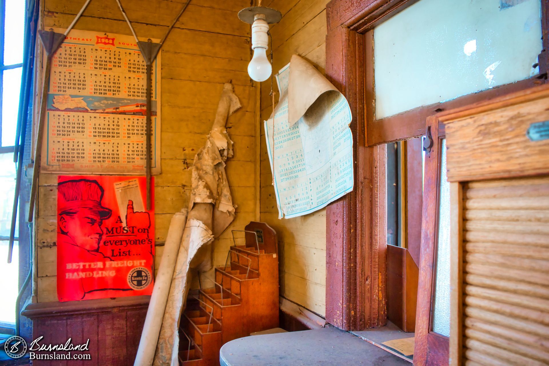 Inside the railroad depot in Alden, Kansas