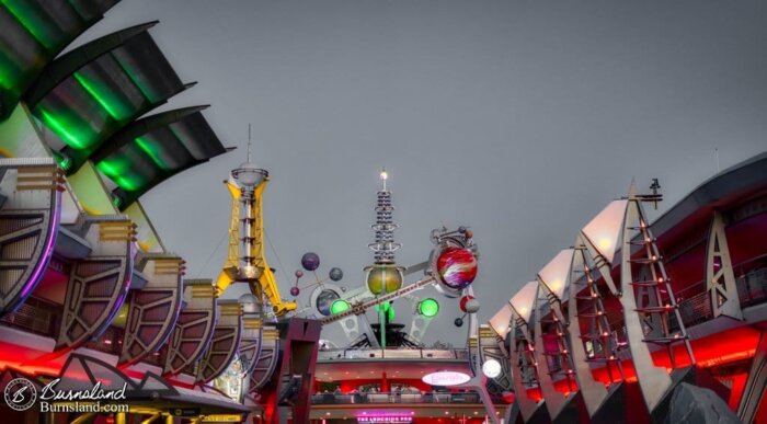 A colorful look at the now-old New Tomorrowland in the Magic Kingdom at Walt Disney World