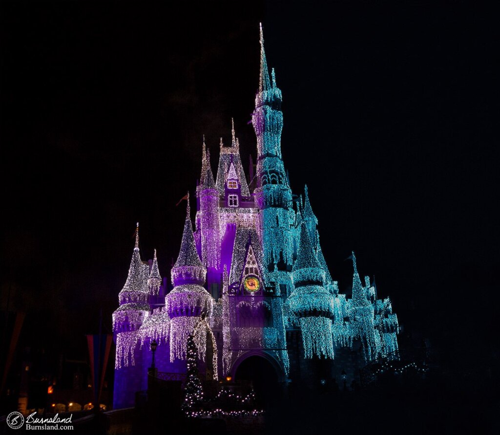 Cinderella Castle at Christmas before and after