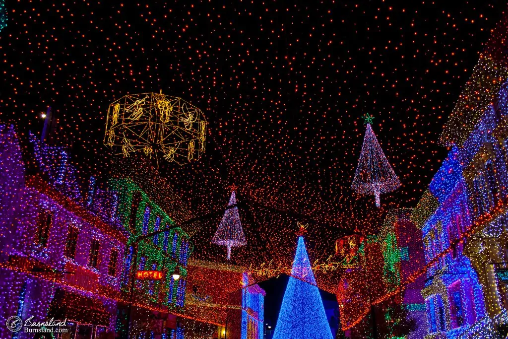 Lights fill the sky and cover buildings and just about anything else in the Osborne Family Spectacle of Lights at Disney-MGM Studios at Walt Disney World in this Old Photo from 2009….