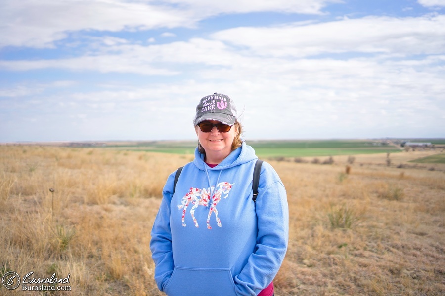 Laura on the old Santa Fe Trail near Dodge City, Kansas