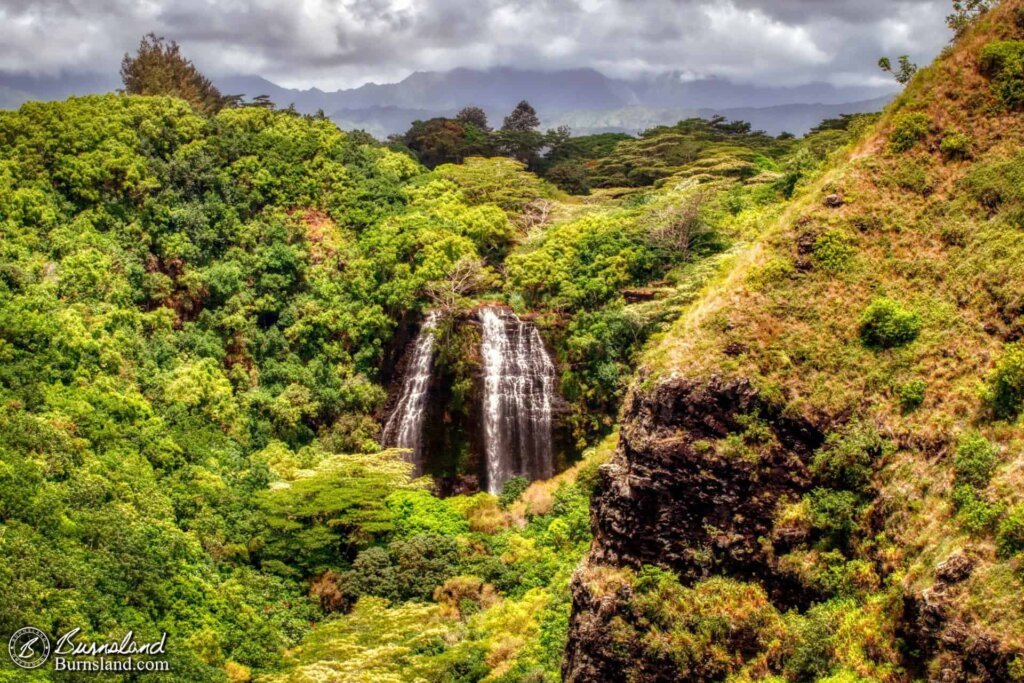 ʻŌpaekaʻa Falls is surrounded by lush greenery on the island of Kauaʻi in Hawaiʻi, as seen during our 2018 Kauaʻi Trip.