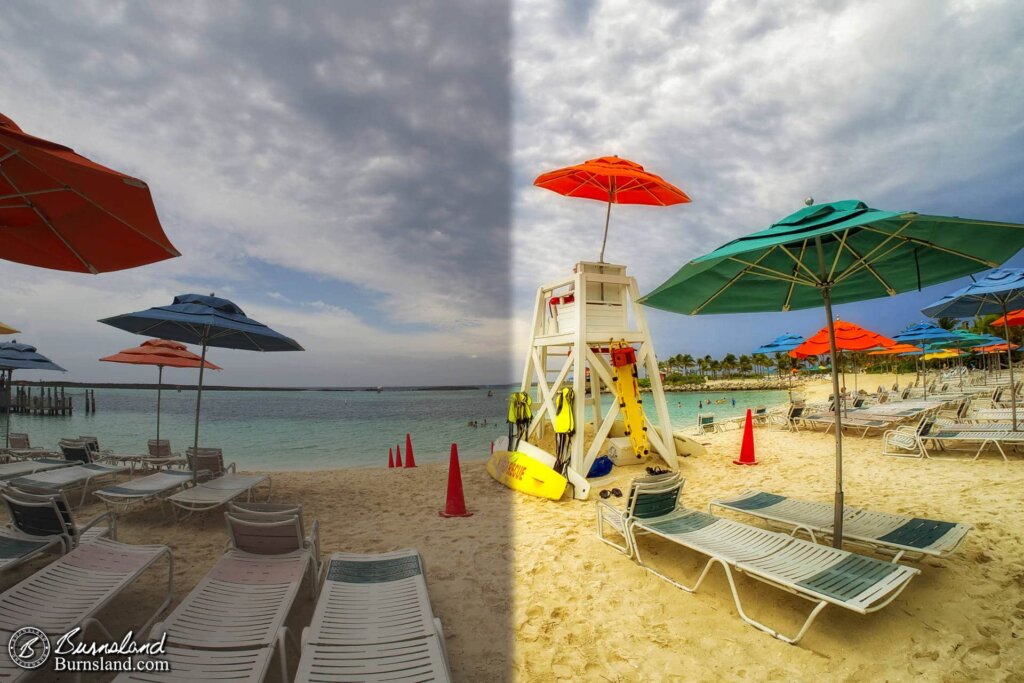 Lifeguard Chair at Castaway Cay on the Disney Cruise before and after