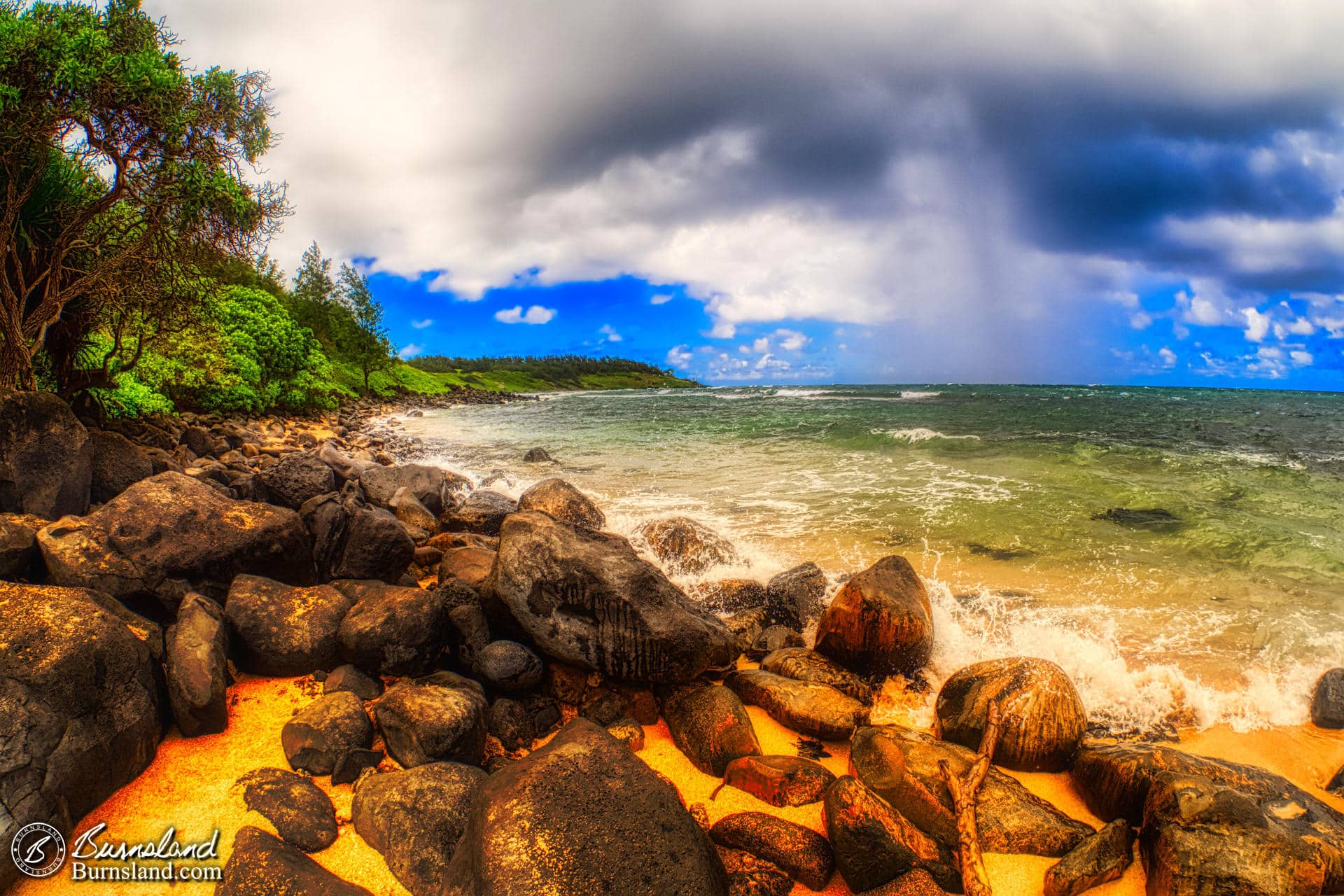 Rain at Aliomanu Beach on the island of Kauai in Hawaii