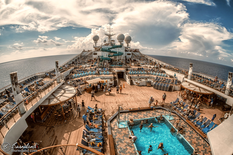 Passengers on the Carnival Liberty enjoy the sun and the pool as the ship sails through the Gulf of Mexico on our recent cruise. Read all about it at Burnsland!