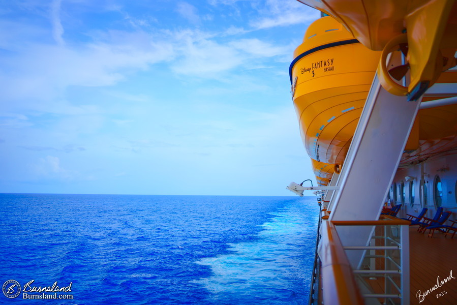 A view from the Deck 4 Promenade as we were sailing along in the open sea on the Disney Fantasy cruise ship