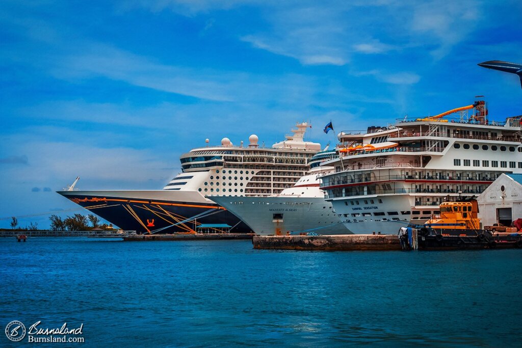 Sailing ships, including the Disney Dream, are docked in Nassau, Bahamas. Read all about it at Burnsland!