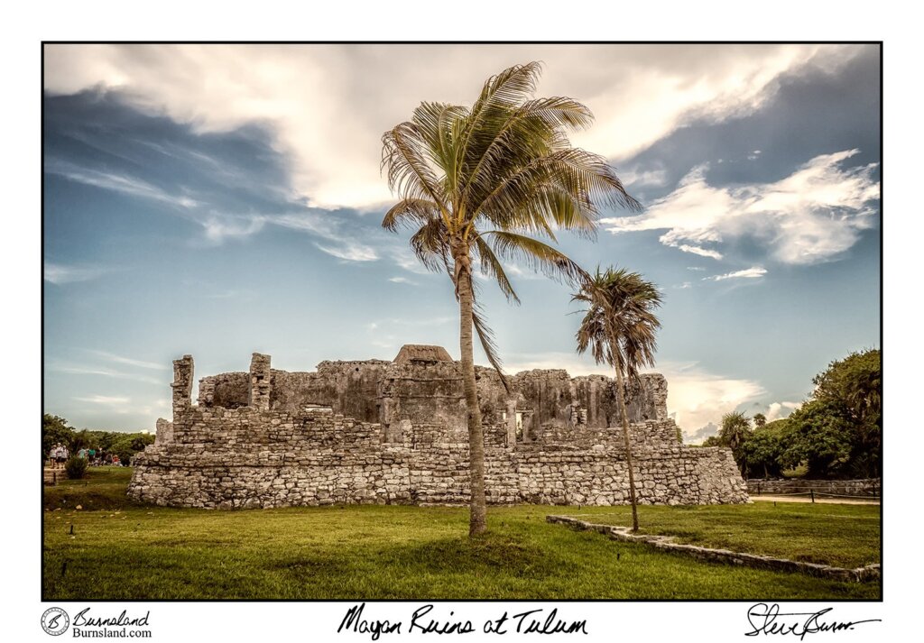 The ruins of a Mayan structure stand the ancient city of Tulum on the Yucatan Peninsula of Mexico. Read all about it at Burnsland.