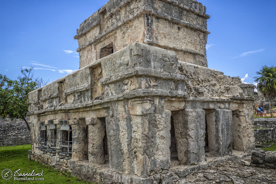 The Temple of the Frescoes stands among the Mayan ruins at Tulum in Mexico.