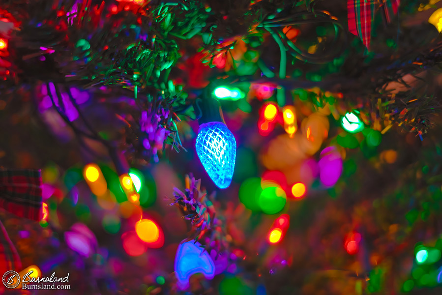 Christmas lights on our front porch Christmas tree are a reminder to slow down and enjoy the season when you can.