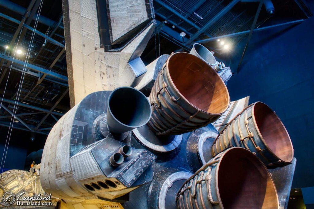 Rocket engines of different sizes fill the back of the Space Shuttle Atlantis at Kennedy Space Center, as seen during our 2019 Florida Summer Vacation.