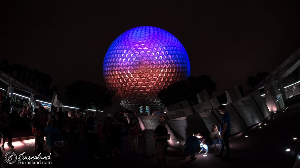 Spaceship Earth in Epcot at Walt Disney World at Night