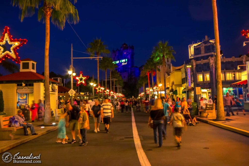 Sunset Boulevard at Disney’s Hollywood Studios in Walt Disney World at night