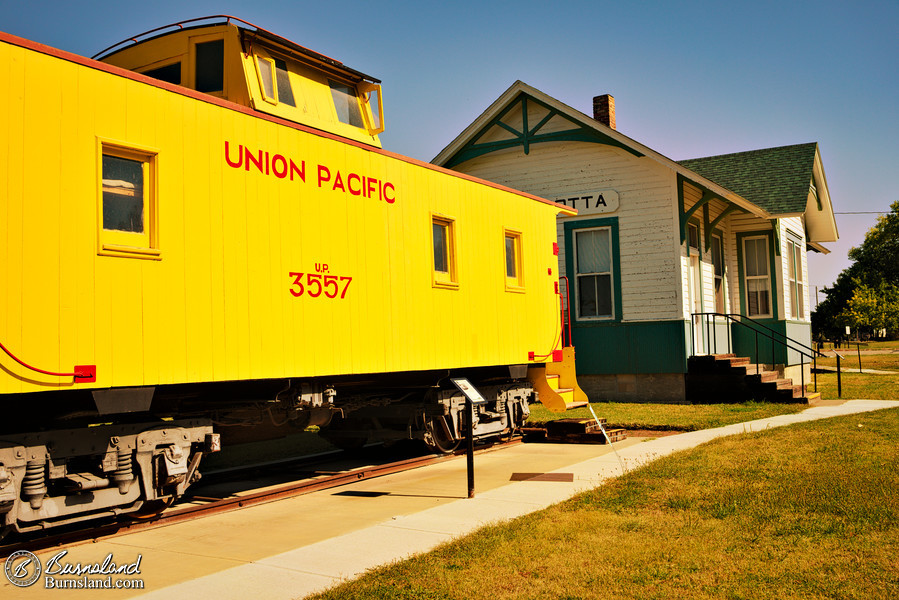 Railroad depot and caboose in Ellsworth, Kansas